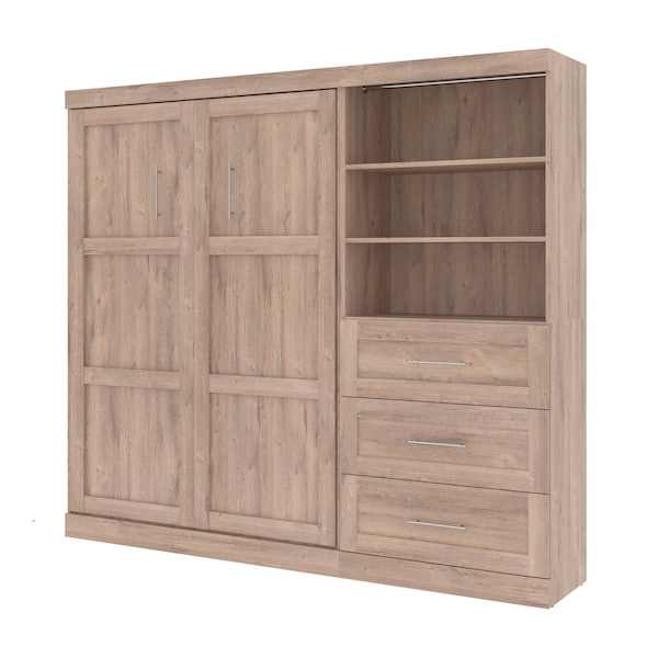 Bestar Pur Full Murphy Bed and Storage Unit with Drawers (95W) in rustic brown 26891-000009 - main